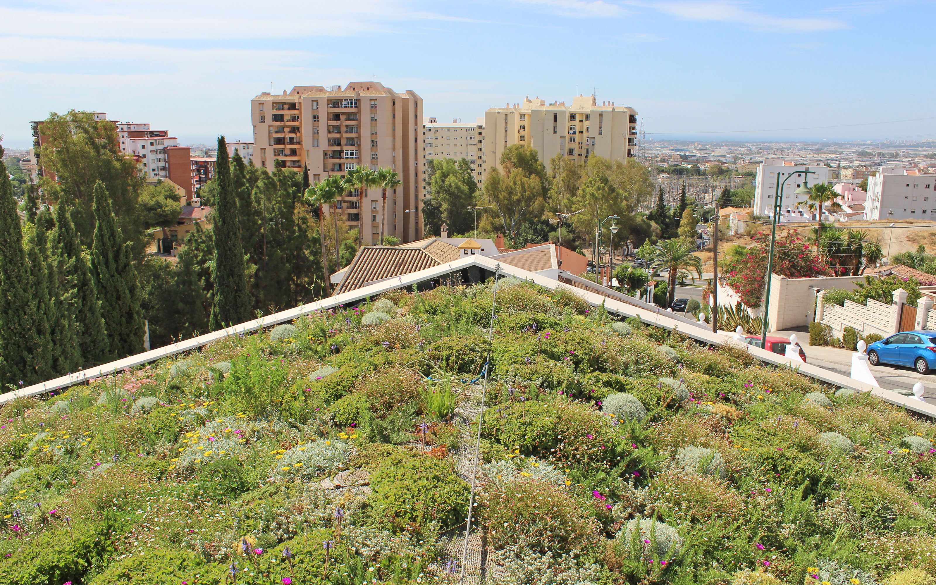 Cubierta ajardinada inclinada