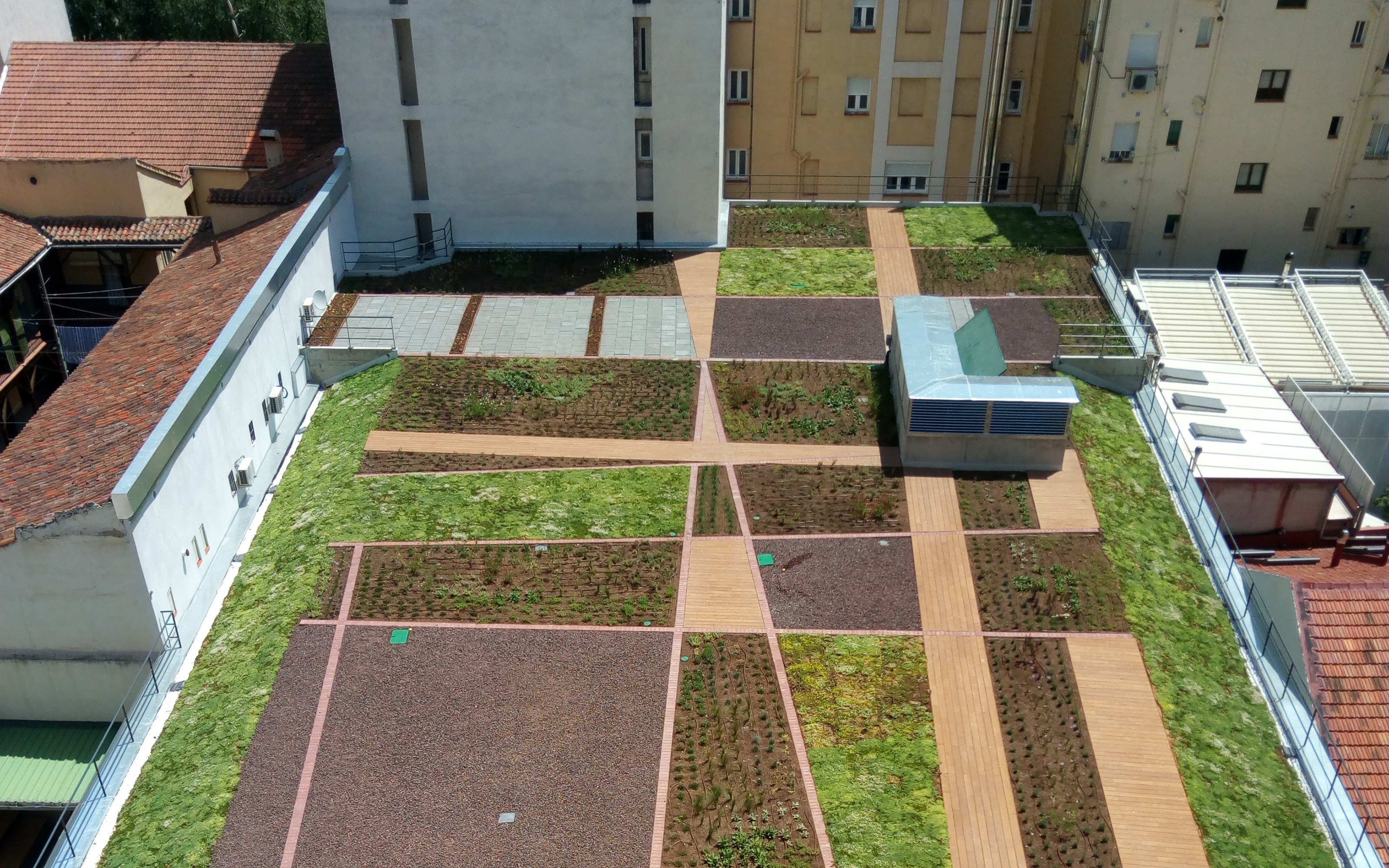 Vista de pájaro de un techo verde