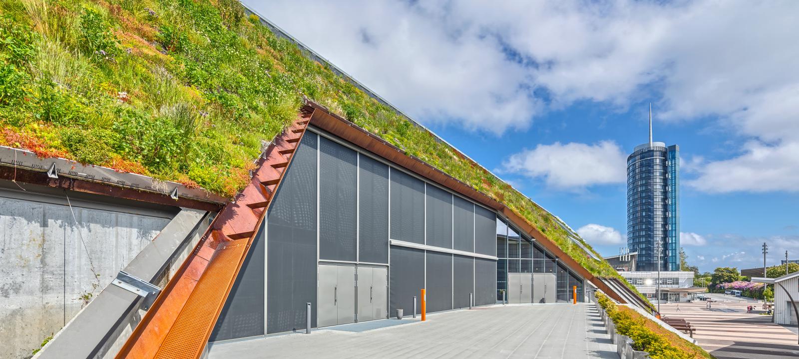 La cubierta ajardinada inclinada