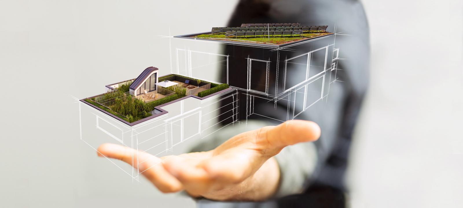 Dibujo arquitectónico sobre una mano