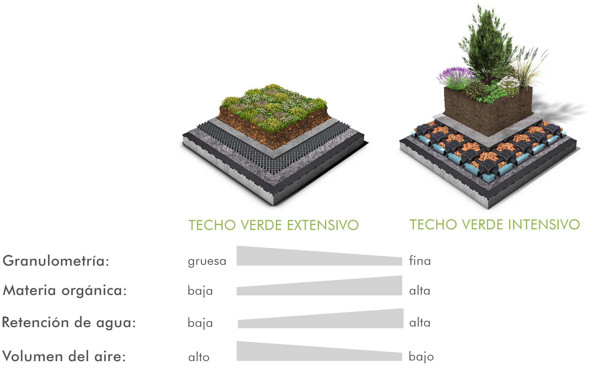 Comparación de sustratos extensivos vs intensivos